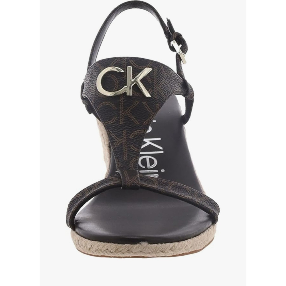 Calvin Klein Dark Brown Logo Espadrille Wedge Sing Back Sandals SZ 9.5 M - Picture 4 of 16